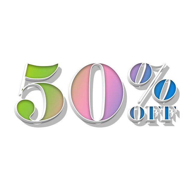 Foto offerte sconto del 50% tag con design in stile 3d di estrusione