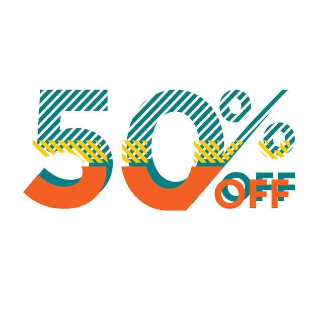 50 Percent Discount Offers Tag with Strips Style Design