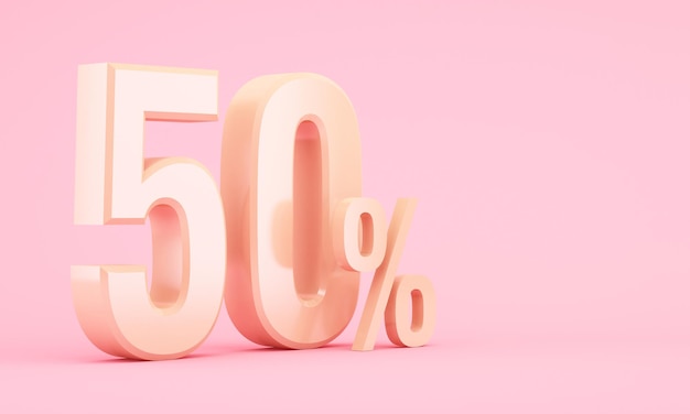 50 percentage off discount gold 3D icon on pink background