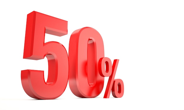 50 percentage off sale and discount ,red 3d icon on white background