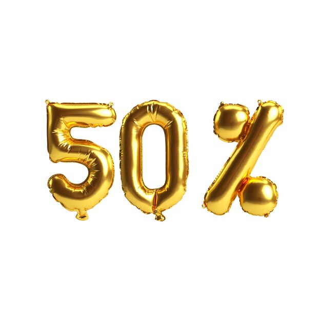 50 with 3d illustration golden balloons isolated on white