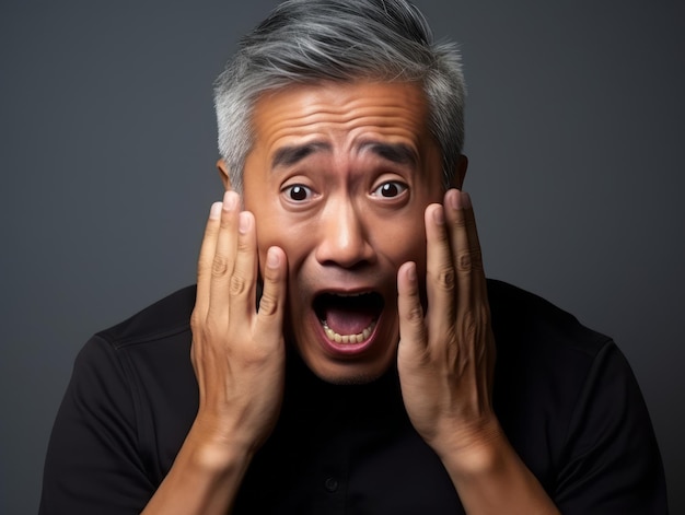 50 year old asian man emotional dynamic pose