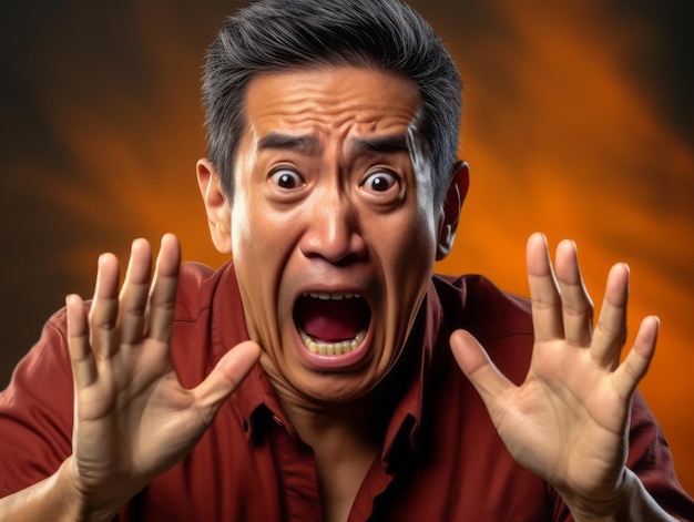 50 year old asian man emotional dynamic pose