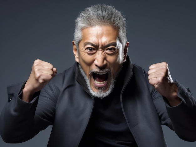 50 year old asian man emotional dynamic pose