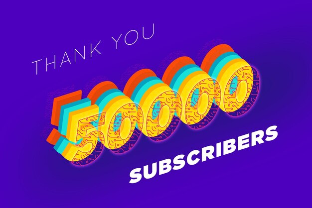 50000 subscribers celebration greeting banner with tech design