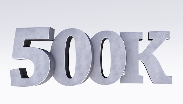 Photo 500k or 500000 thank you 3d word on white background, web user thank you celebrate of subscribers or followers, 3d render