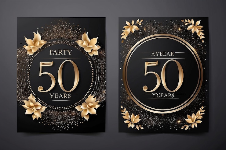 Foto 50e verjaardag vector zwart papier luxe uitnodiging dubbele kaart