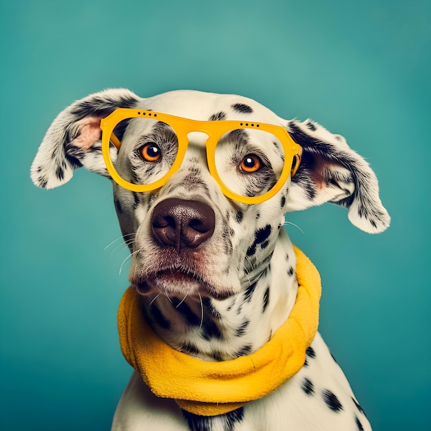 流行に敏感なメガネをかけている 50 年代の雰囲気の犬の肖像画