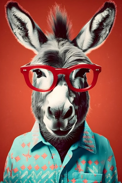 50s Vibes hipster donkey portrait retro halftone style illustration