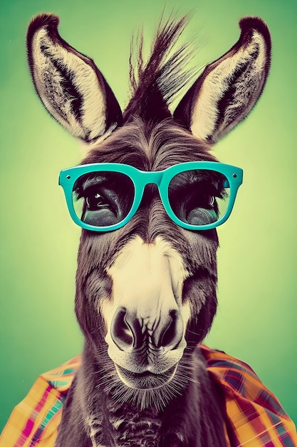 50s vibes hipster donkey portrait retro halftone style illustration