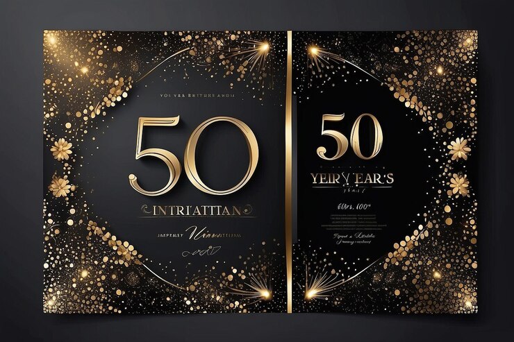 Photo 50th years birthday vector black paper luxury invitation double card
