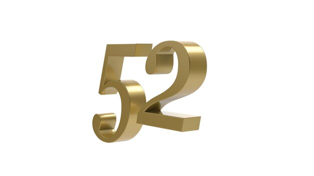 52 gouden nummer cijfer metaal 3d render illustratie