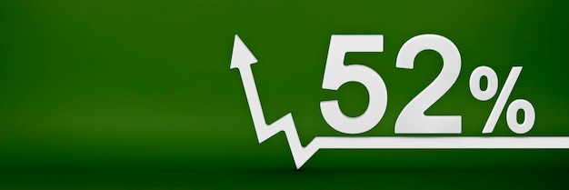 52 percent The arrow on the graph points up Rising prices inflation increase in income increase in interest rates taxes 3d banner fifty two percent sign discount on a green background