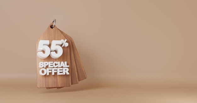 55 Percent Discount Price Tag with Brown Background