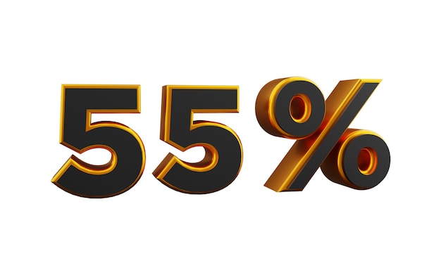 55 percent golden 3d number illustration. 3D golden fifty five percent number illustration.