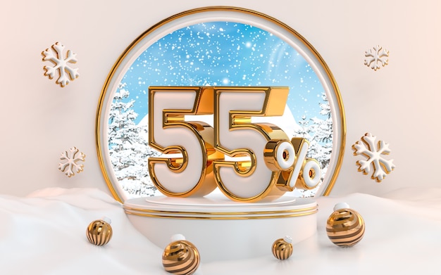 55 procent winter speciale aanbieding korting achtergrond voor sociale media Promotie poster 3D-rendering