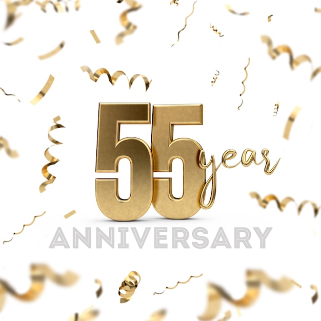 55 year anniversary celebration Gold number with golden confetti