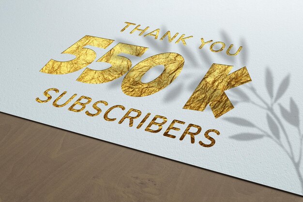 550 K subscribers celebration greeting banner with Golden Paper design