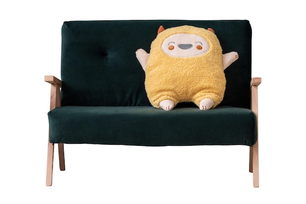 5562 Green sofa with yellow plush toy isolated on a transparent background