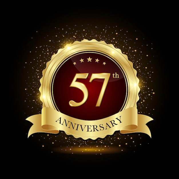 57th Anniversary Golden emblem design for birthday event Anniversary logo Anniversary template