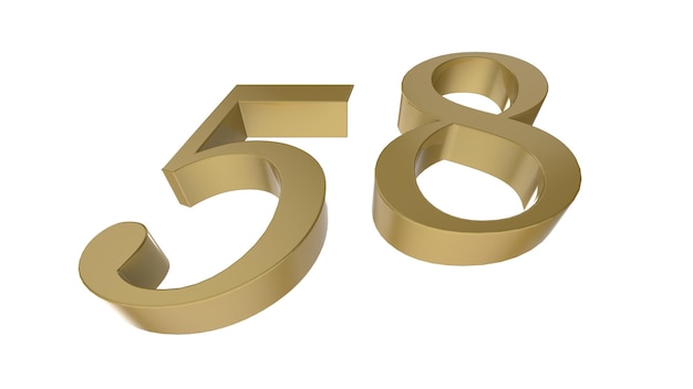 58 gold number digit metal 3d render illustration