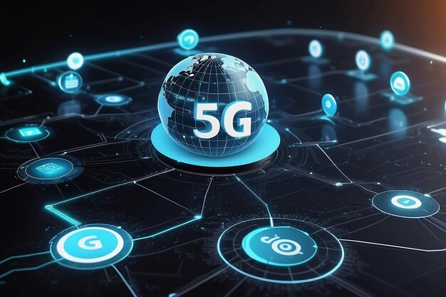 Foto tecnologia di comunicazione 5g rete internet wireless per la crescita aziendale globale