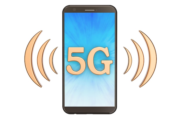 5G-concept met 3D-weergave van de telefoon