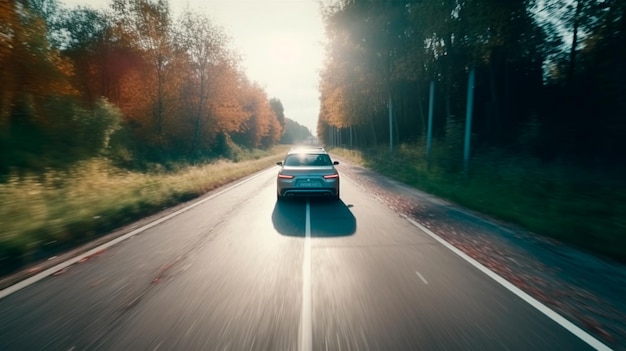 5G data stream autonomous driving running over a street in a landscape Generative AI