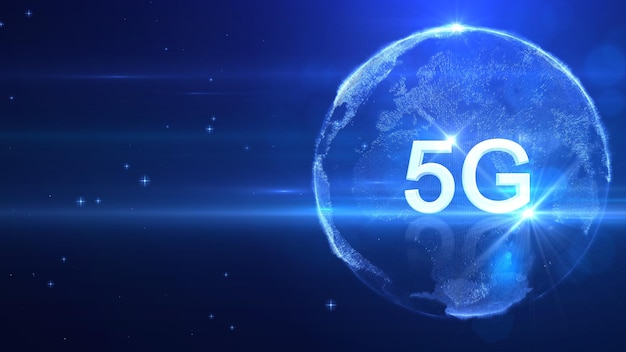 5G draadloos internet netwerkverbindingssysteem over de hele wereld met een lege ruimte