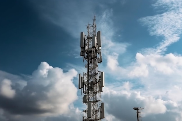 5G Global Network Technology Communication Antenna Tower Created with Generative AI