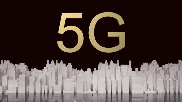 5g gouden en witte gebouwen 3d-rendering voor netwerkinhoud.