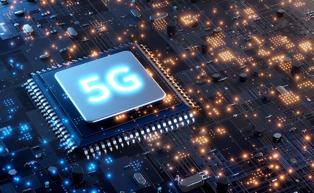 5G microchip technologie achtergrond futuristische Global 5G mobiele netwerken Internet Concept