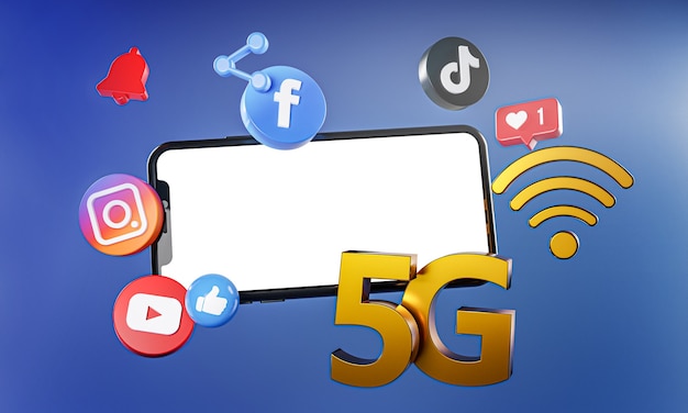 5G Самые популярные социальные сети Instagram Facebook Tiktok Youtube Icons.