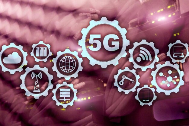 5G-netwerk 5G-internetverbindingsconcept op digitale achtergrond Slim communicatienetwerkconcept