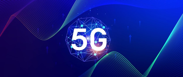 5G ネットワークコンセプト - 背景のホログラフィック・デジタル・グローブと相互接続された5G シンボル - 現代のビジネスとコミュニケーションのデジタル変革における5G 技術
