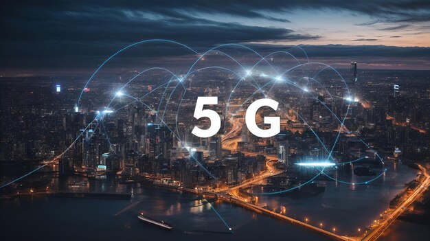 写真 5g ネットワークが夜空を照らす 輝く高速接続