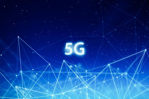 5G network wireless systems and internet of things with abstract connected dots wireless communication network on space background
