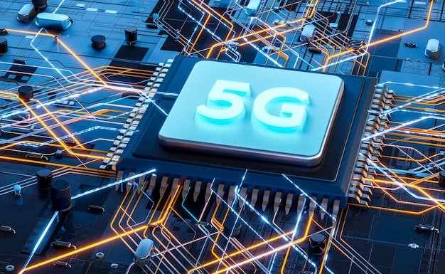5G-technologie chipprocessor achtergrond printplaat communicatietechnologie highspeed mobiel internet nieuwe generatie netwerken Zakelijke moderne technologie internet en netwerkconcept