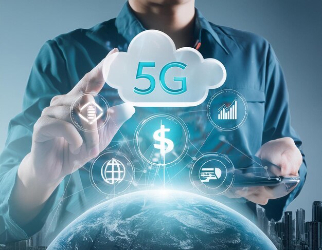 5G wireless network high speed internet cloud computing or connect diagram technology