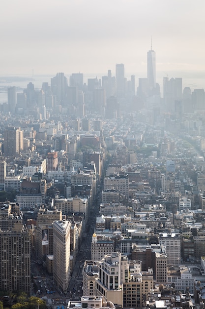 5th Avenue, Flatiron Building and Broadway. Manhattan midtown and downtown viewed from top of Empire State Building. Birds eye view