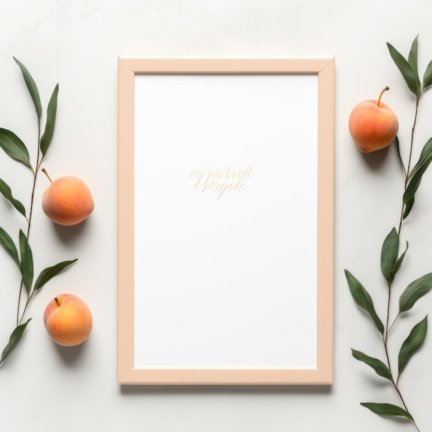 Photo 5x7 peach picture frame mockup on white marble background