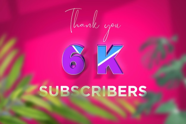 6 K subscribers celebration greeting banner with blue purple design