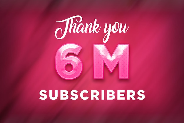 6 Milion Subscribers Celebration Greeting Banner with Pink Design