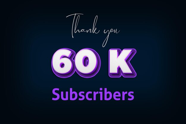 60 K subscribers celebration greeting banner with purple 3d design