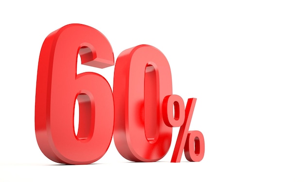 60 percentage off sale and discount ,red 3d icon on white background