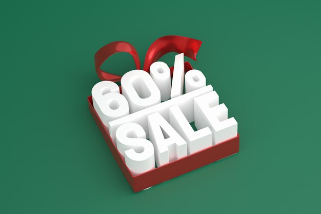 60 percentage sale with bow and ribbon 3d design