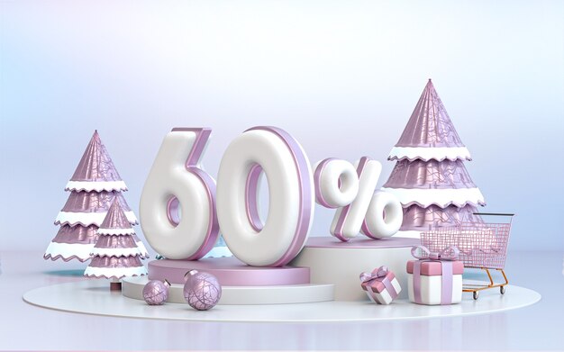 60 procent winter speciale aanbieding korting achtergrond voor sociale media promotie poster 3d-rendering