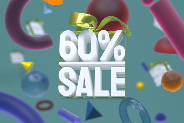 60% sale with bow and ribbon 3d design on abstract geometry