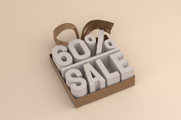 60% sale with bow and ribbon 3d design on empty background