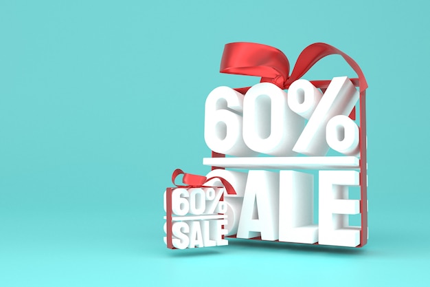 60% sale with bow and ribbon 3d design on empty background